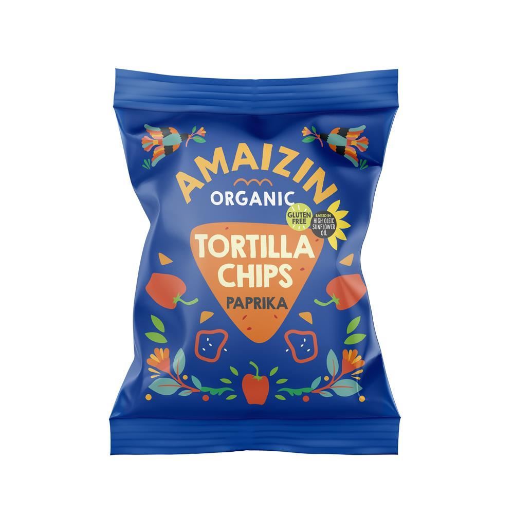 Amaizin Corn Chips- Paprika - Organic - 75g Bag - 15 Pack