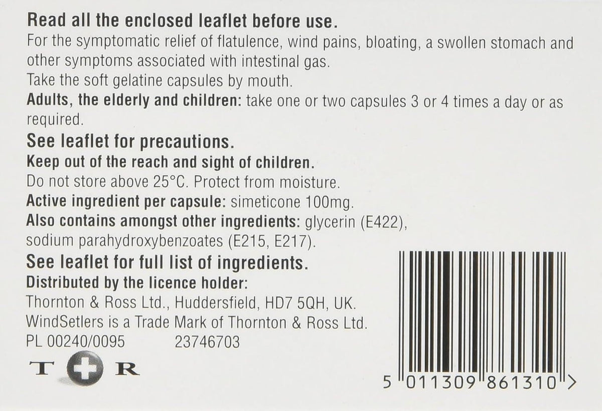 Wind Less Tablets WindSetlers - 24 Gel caps for The Relief from The Pain, Bloating and d ...