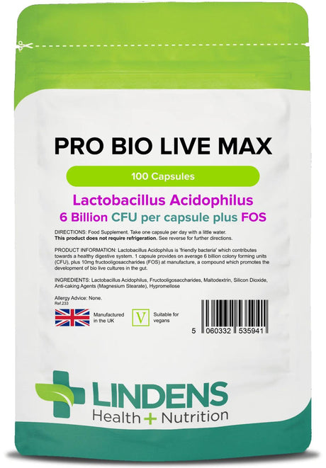 Lindens Pro Bio Live Max 6bn CFU - 100 Capsules