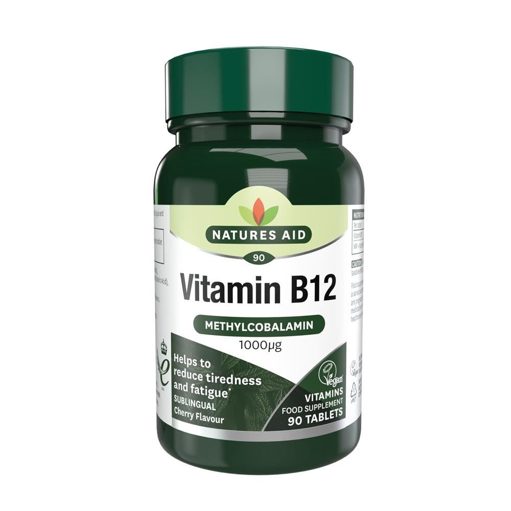 Natures Aid Vitamin B12 1000ug (Sublingual) Cherry Flavour 90 Tablets