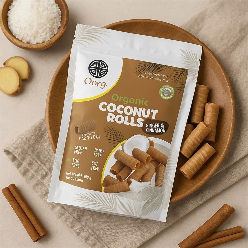 OORG Organic Coconut Rolls Ginger & Cinnamon 100g - 12 Pack
