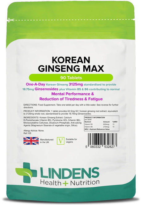 Lindens Korean Ginseng Max 3125mg - 90 Tablets