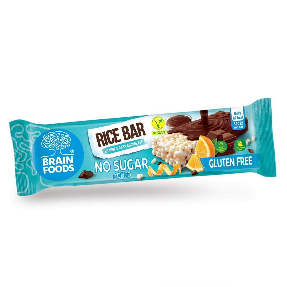 Brain Foods Orange and Dark Chocolate Rice Bar 18g - 20 Pack