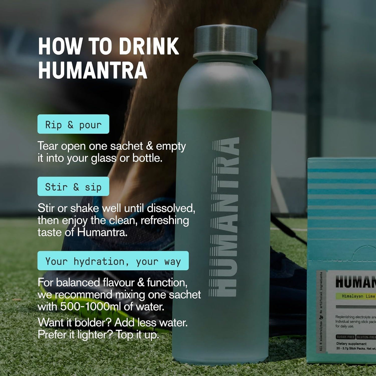 Humantra Electrolyte Powder Himalayan Lime 20 Sachets - Hydration Drink Mix with 6 Electrolytes, Vegan, Sugar Free, Gluten Free