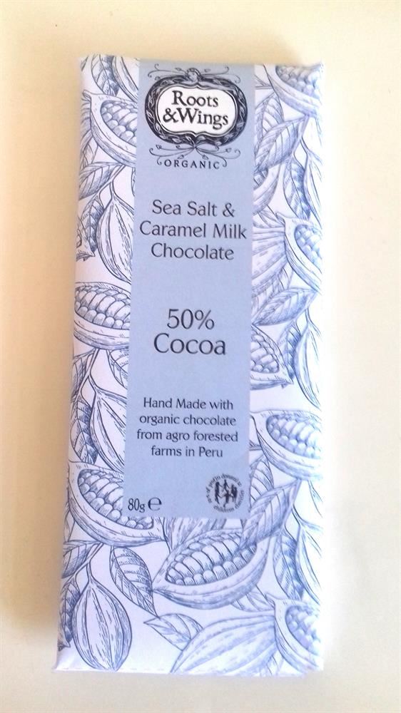 Roots and Wings Organic Sea Salt & Caramel Milk Chocolate Bar 80g