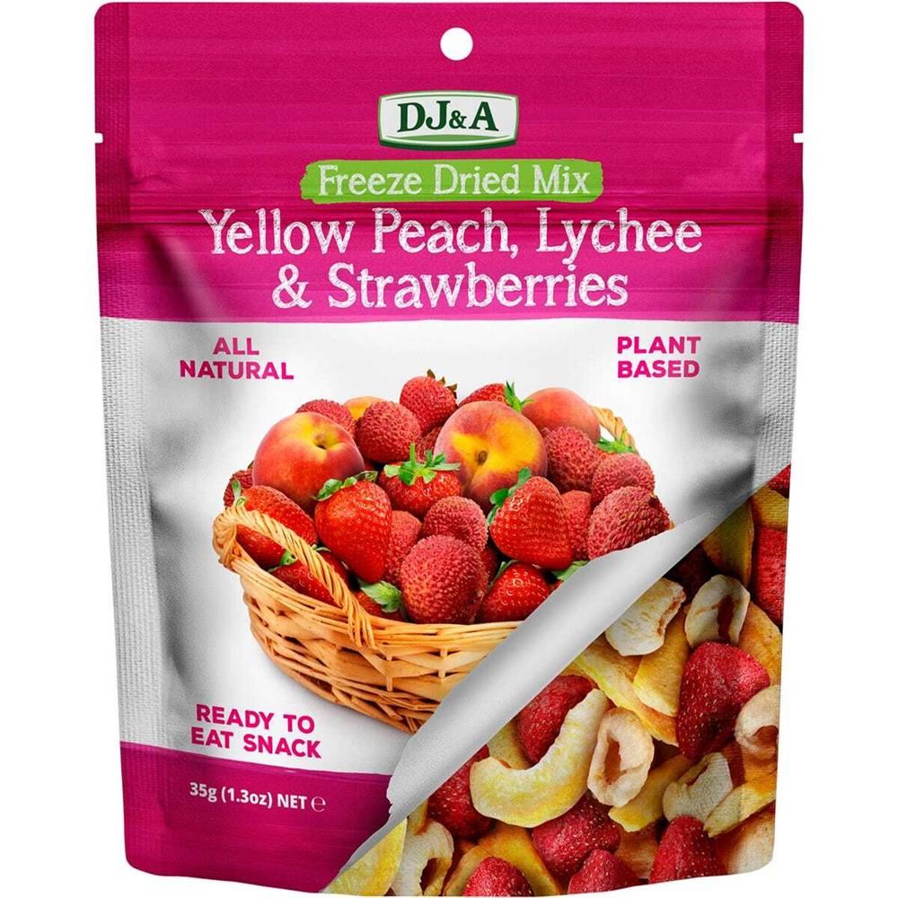 DJ & A DJ&A Freeze Dried Yellow Peach Lychee & Strawberries 35g - 10 Pack