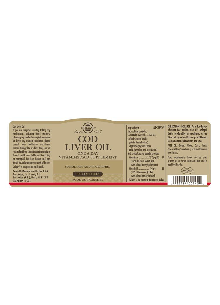 Solgar Cod Liver Oil - 100 Softgels