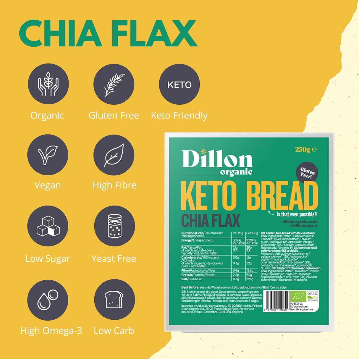 Dillon Organic Chia Flax Keto Bread 275g - Pack of 6