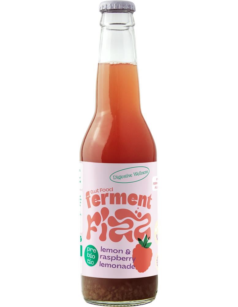 Gut Food Ferment Fizz Lemon Raspberry Prebiotic Lemonade 330ml - 3 Pack
