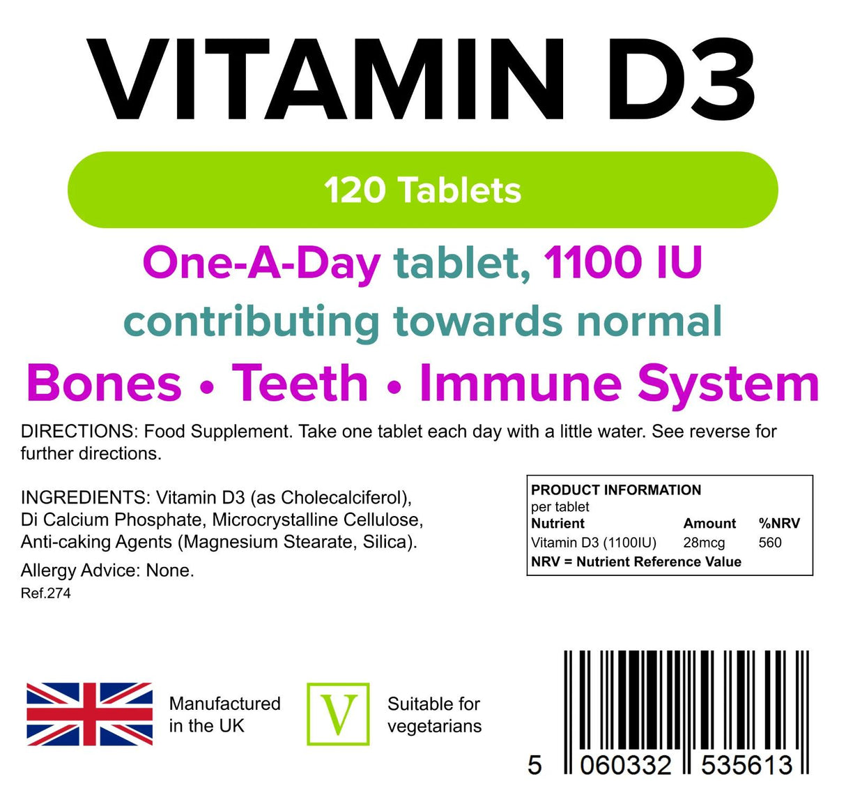 Lindens Vitamin D3 1100 IU - 120 Tablets