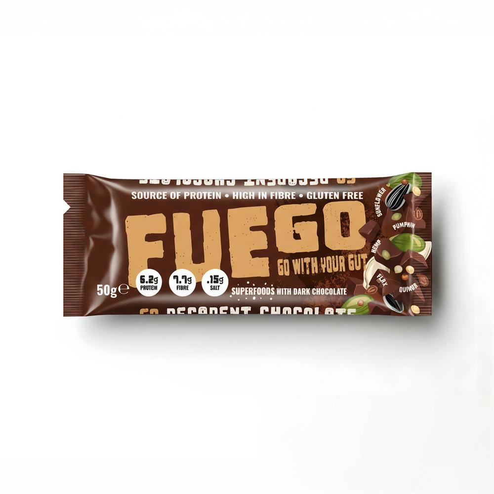 Fuego Go With Your Gut Decadent Chocolate Superfood Fibre Bar 50g - 16 Pack