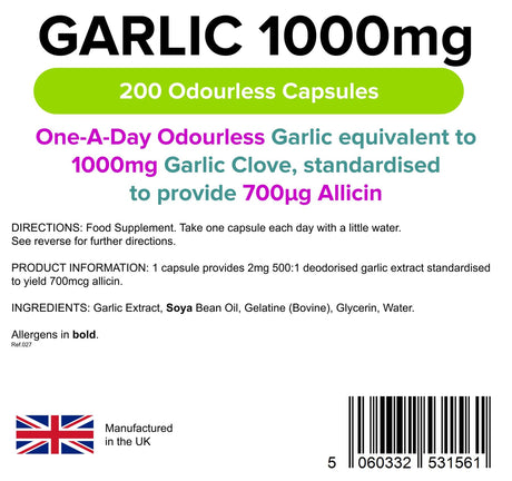 Lindens Garlic 1000mg - 200 Odourless Capsules