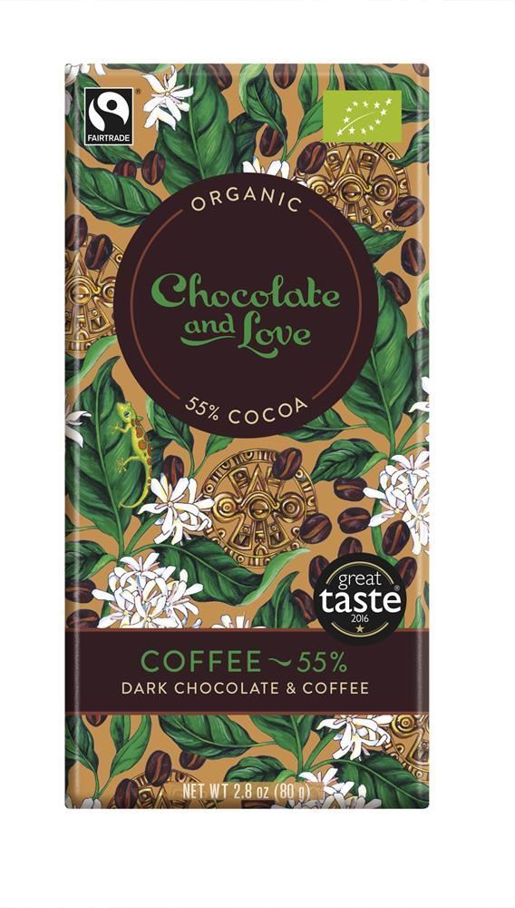 Chocolate and Love Org/Fairtrade dark chocolate with coffee 55% 80g - 14 Pack