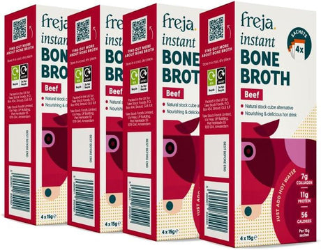 Freja Instant Beef Bone Broth box of 4 x 15g Sachet - Beef - 4 Pack