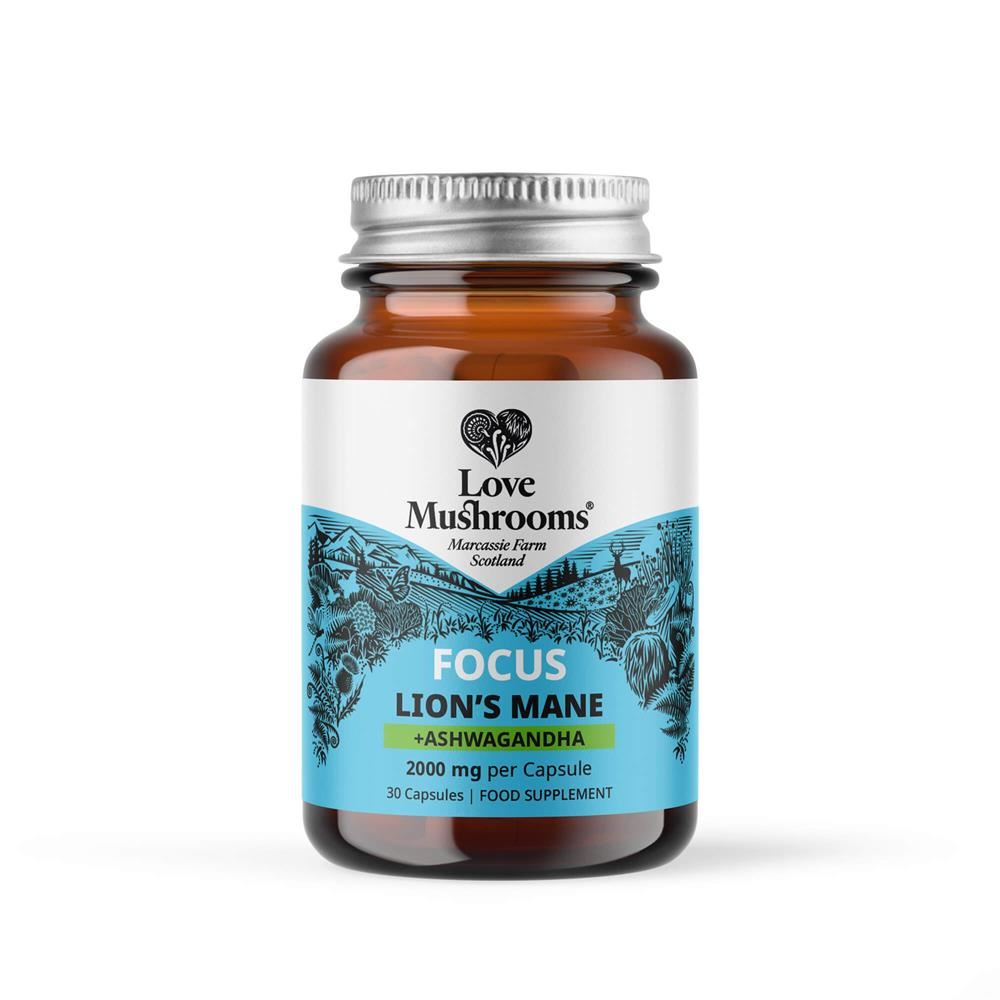 Love Mushrooms FOCUS - Lions Mane + Ashwagandha 30 Capsules