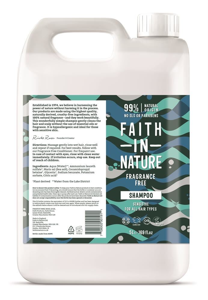 Faith in Nature Fragrance Free Shampoo 5 Litre