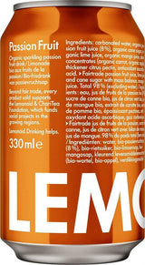Lemonaid Passion Fruit Organic Sparkling Soft Drink 330ml cans - 4 Pack