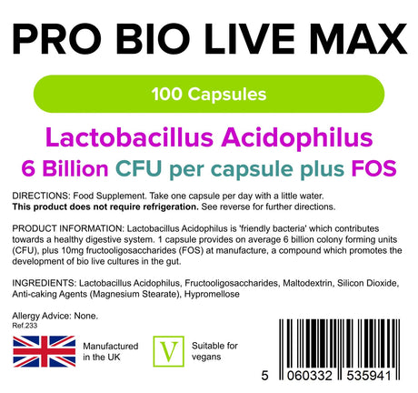 Lindens Pro Bio Live Max 6bn CFU - 100 Capsules