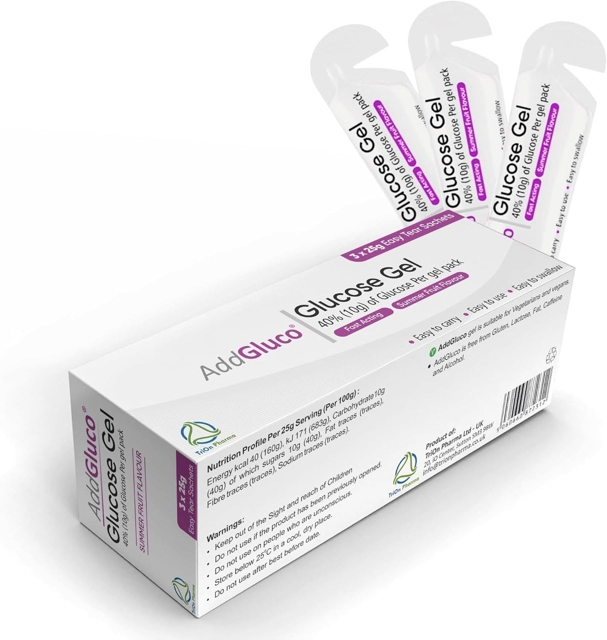 AddGluco Glucose Gel Summer Fruit Flavour - 3x25g Sachets
