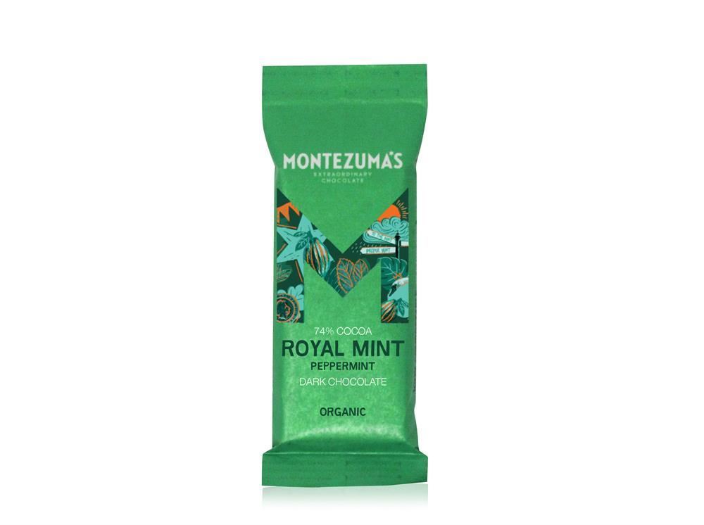 Montezumas Chocolate Royal Mint mini bar Dark Organic 74% with Mint 25g -26 Pack