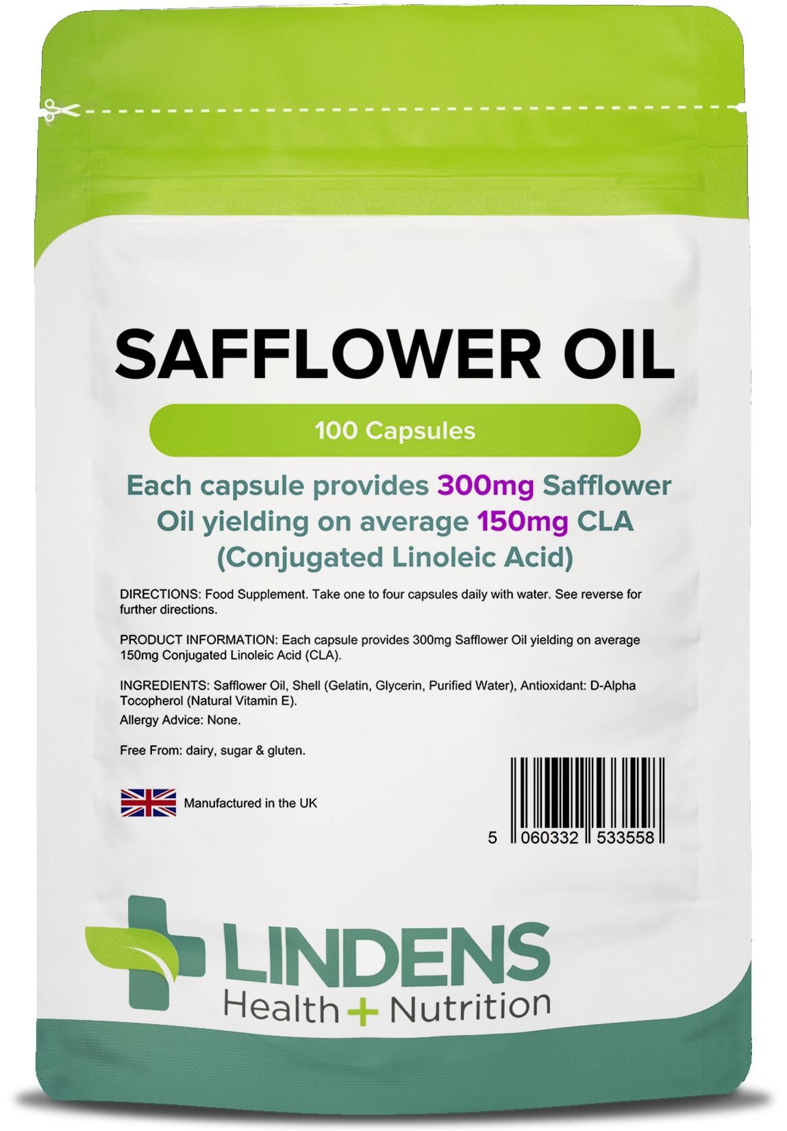 Lindens Safflower Oil 300mg - (50% CLA) - 100 Capsules