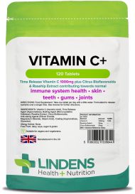 Lindens Vitamin C+ 1000mg - with Rosehip+Biodlavonoids - 120 Time Release Tablets