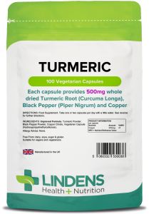Lindens Turmeric and Black Pepper - 500mg Curcumin - 100 Capsules